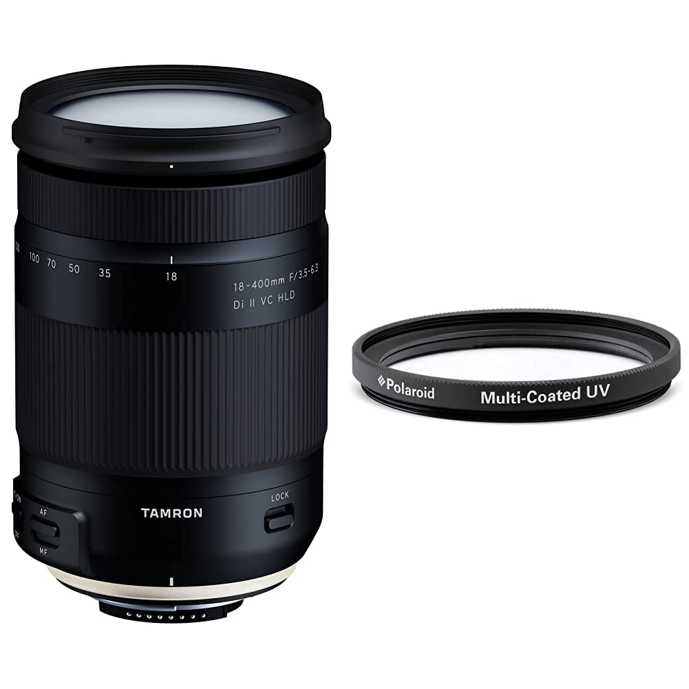 Tamron 18-400 mm f3.5-6.3 Di II VC HLD Lens for Nikon - Black & Polaroid Optics 72 mm UV Filter | Protective Ultraviolet Filter Absorbs Haze, Shields Lens
