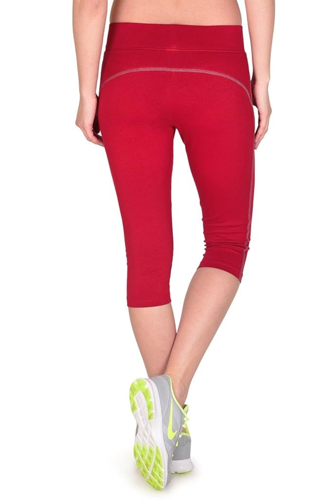 onesport women's cotton spandex jersey red capris(onsp35re-p)