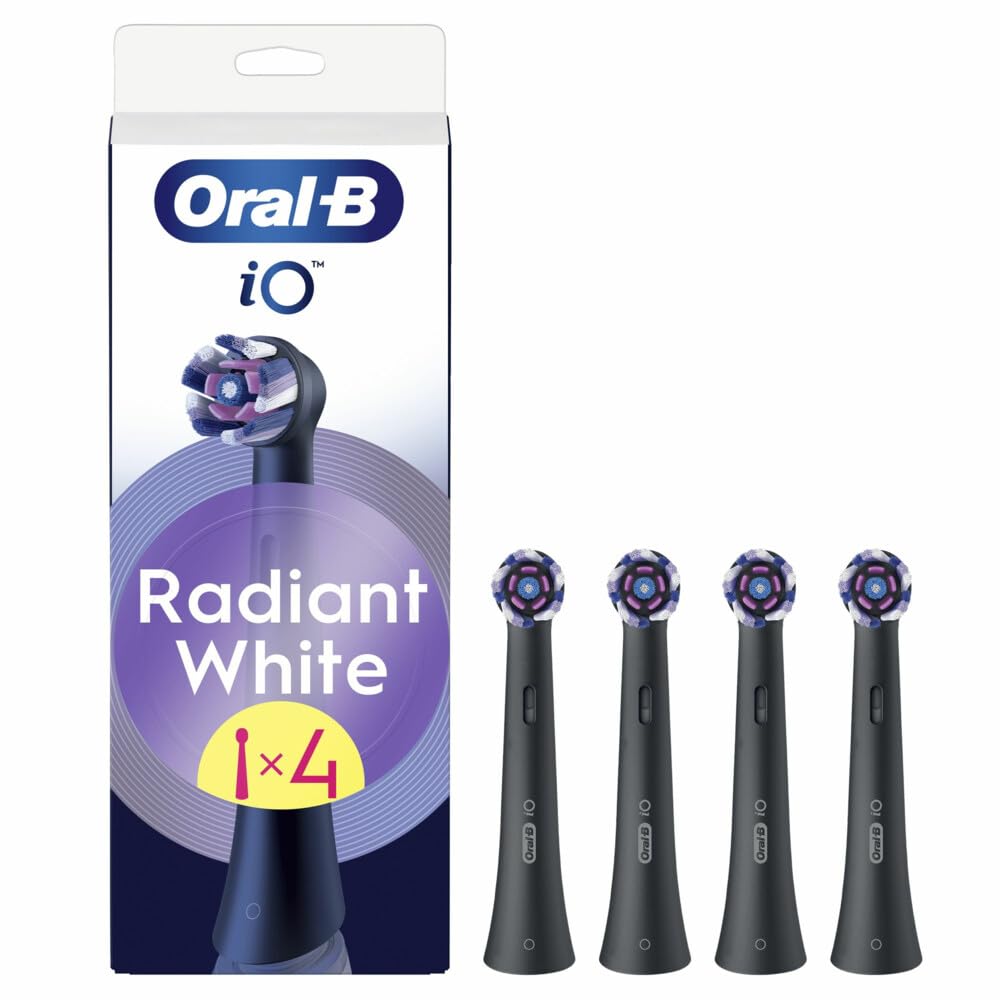 Oral-B 4 Stück Radiant White Ersatzbürsten, Schwarz, fortgeschrittene Bürste mit den Polierblättern für die Zahnaufhellung, für elektrische Bürsten Oral B IO