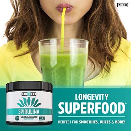 Zhou Spirulina Powder, Nutrient Rich Superfood, California Grown, 100 Pure, Vegan, Gluten Free