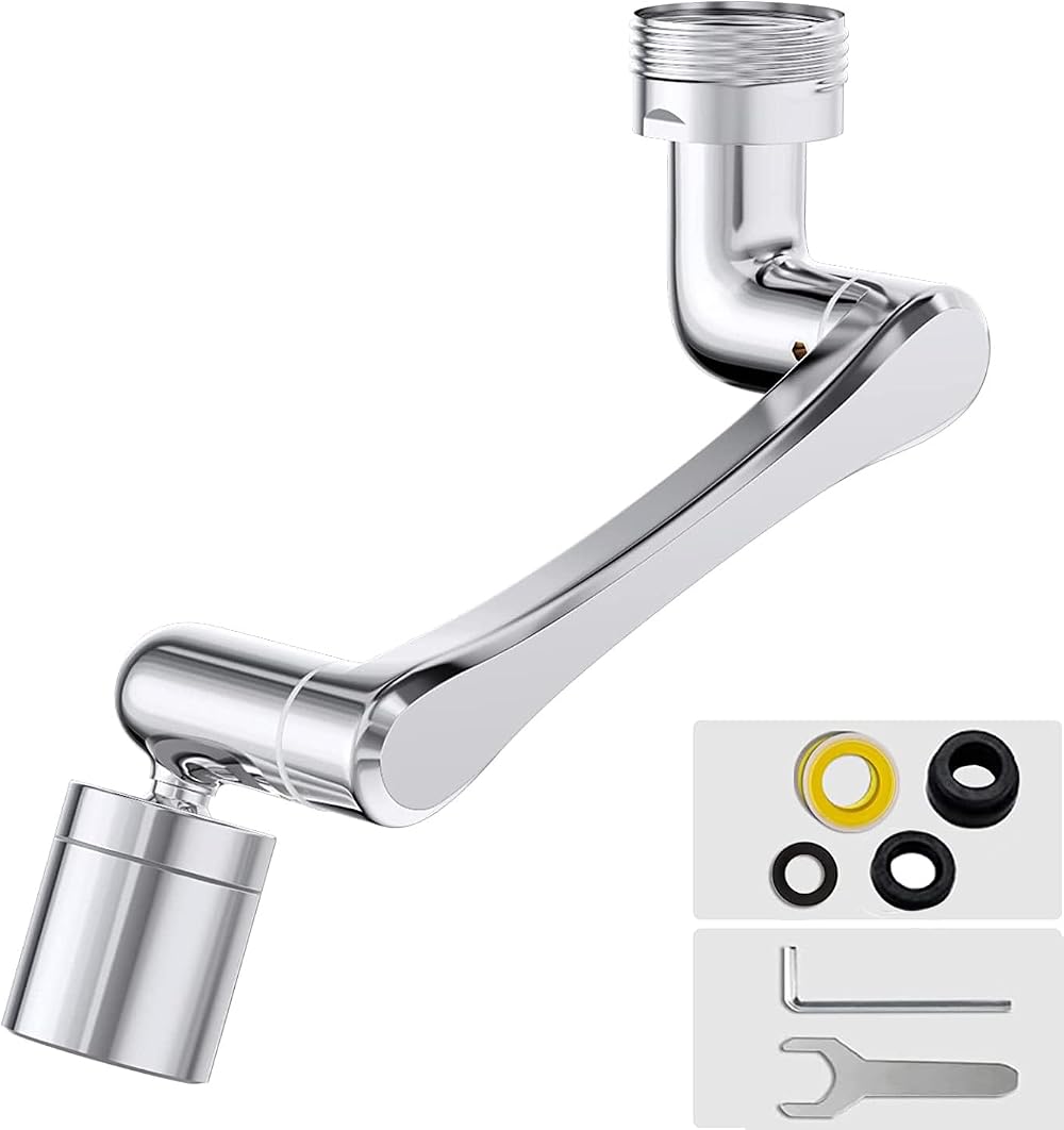 Cunbayi 1440° Rotatable Faucet Extender 2 Spray Mode Tap Aerator Silver