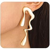 Big Gold Drop Earrings for Women Trendy Chunky Metal Lava Statement Earrings Irregular Teardrop Drop Earing Simple Everyday Jewelry Accessories Gift