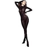 HTRUIYA Women's Oil Shiny Bodystocking Long Sleeved Sexy Body Stocking Sheer Nylon Full Body Stocking Glossy Tights Pantyhose