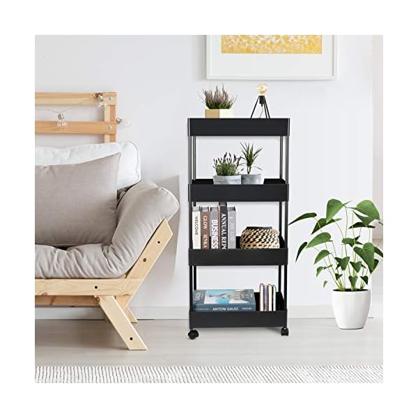 Slim-Storage-Cart-4-Tier-Rolling-Utility-Storage-Cart-Mobile-Shelving-Unit-Rolling-Bathroom-Carts-Slide-Out-Storage-Cart-Storage-Shelf-Rack-for-Kitchen-Office-Bathroom-Laundry-Room-Narrow-Places Slim Storage Cart 4-Tier Rolling Utility Storage Cart, Mobile Shelving Unit Rolling Bathroom Carts, Slide Out Storage…