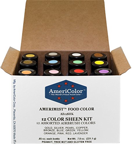 americolor 12 colores sheen - pearlescent kit de color para aerógrafo 7.8 oz. onza 