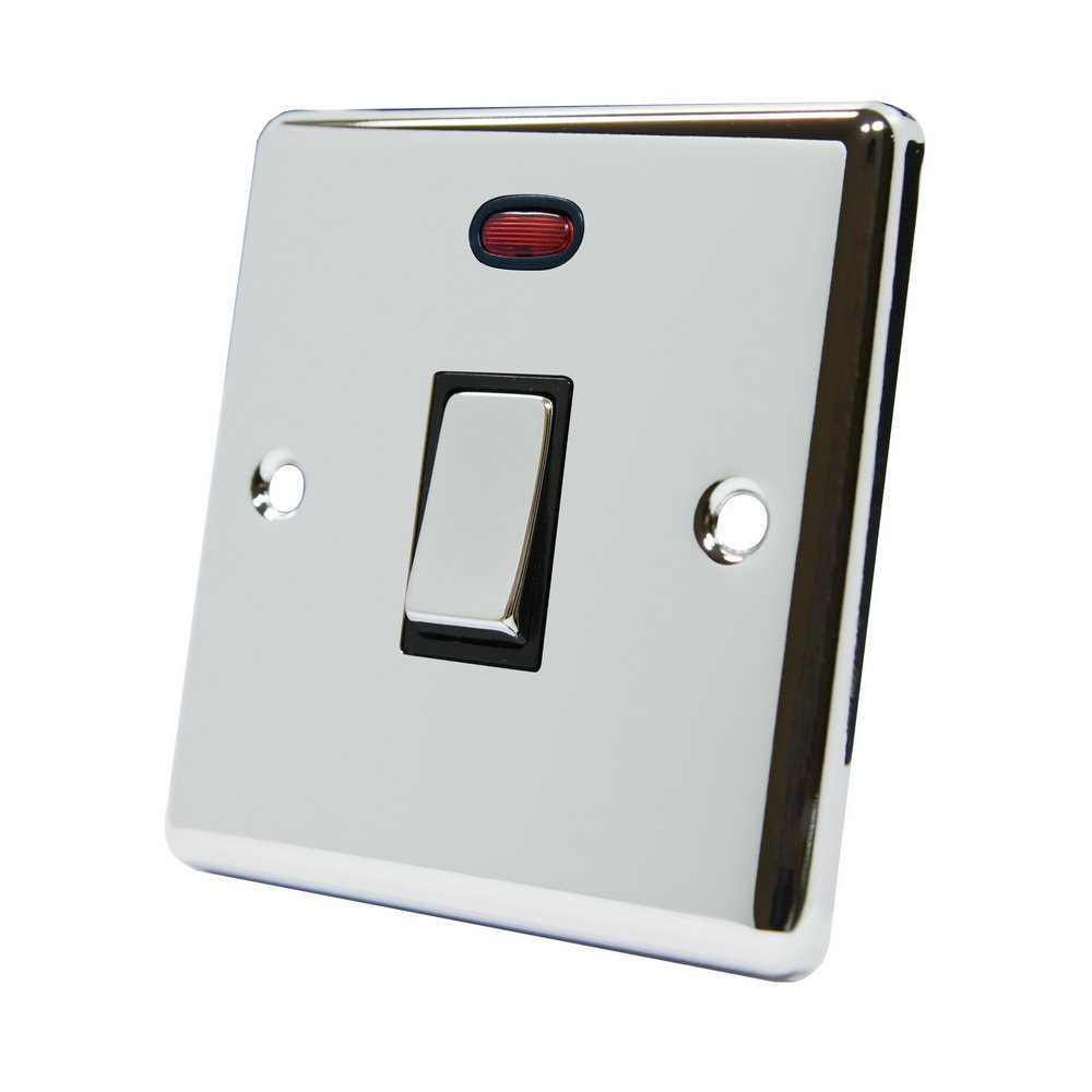 AET CPC20ASWIBC 20 A Double Pole Classical Chrome Polished Black Insert Metal Rocker Switch with Neon Indicator