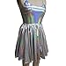 Pinda Summer Musical Festival Rave Clothes Holographic Wrap Circle Skater Dress (XL, silver)