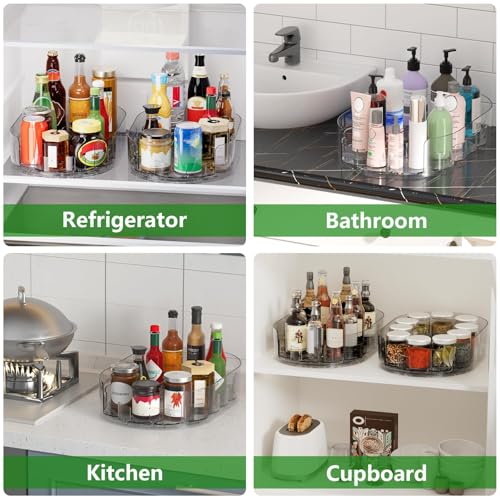 Turntable Organiser for Fridge, 360°Rotating Spice Racks Clear PET Lazy Susan Spice Rack, Revolving Condiment Holder for Easy Kitchen Storage and Shelf Organization, 33x7.3×21.5cm