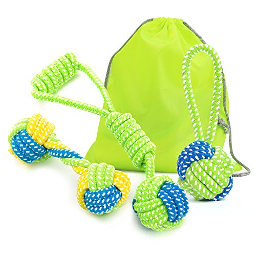 Illumifun Dog Chew Rope Toys Set, Pack of 3 PCS Cotton Puppy Pet Chew Toys Dental Teaser Kit for Small& Medium Dogs Interactive Play