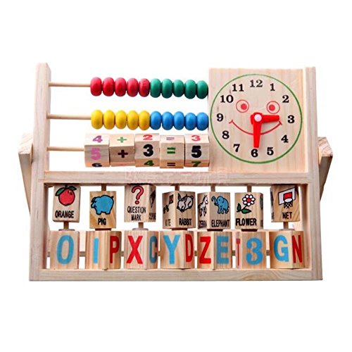 Wooden Educational Toys Multifunctional Calculation Frame Learning Bead Abacus with Clock Alphabet for Kids