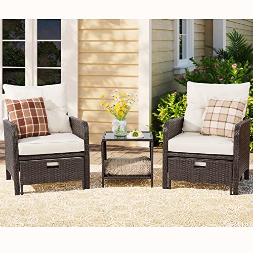 Vongrasig 5 Piece Wicker Patio Furniture Set, All Weather PE Wicker