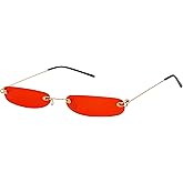 Kyiduo Retro Narrow Small Sunglasses Clear Colored Lens Fashion Rimless Rectangle Sunglasses