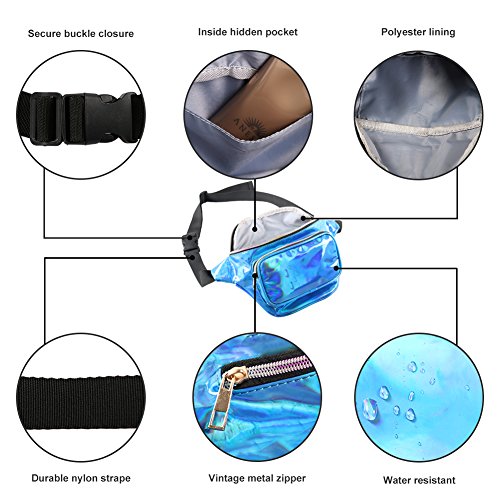 Mum's memory Metallic Hologram Fanny Pack – Outdoor Sport Waist Pack for Running, Hiking, Traveling for Women and Men (Blue)