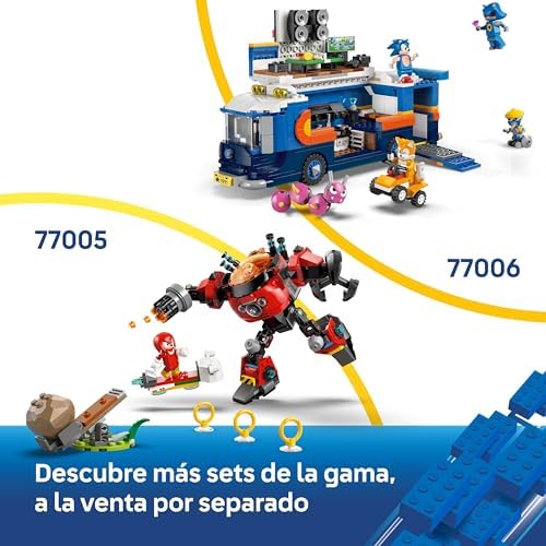 Sonic The Hedgehog Knuckles vs. Dr. Eggman Egg Crusher Mech Toy - Building Set Incl. 2 Minifigures, Rings & Chaos Emeralds - Video Gaming Gift for 8+ Year Old Boys & Girls - 77005