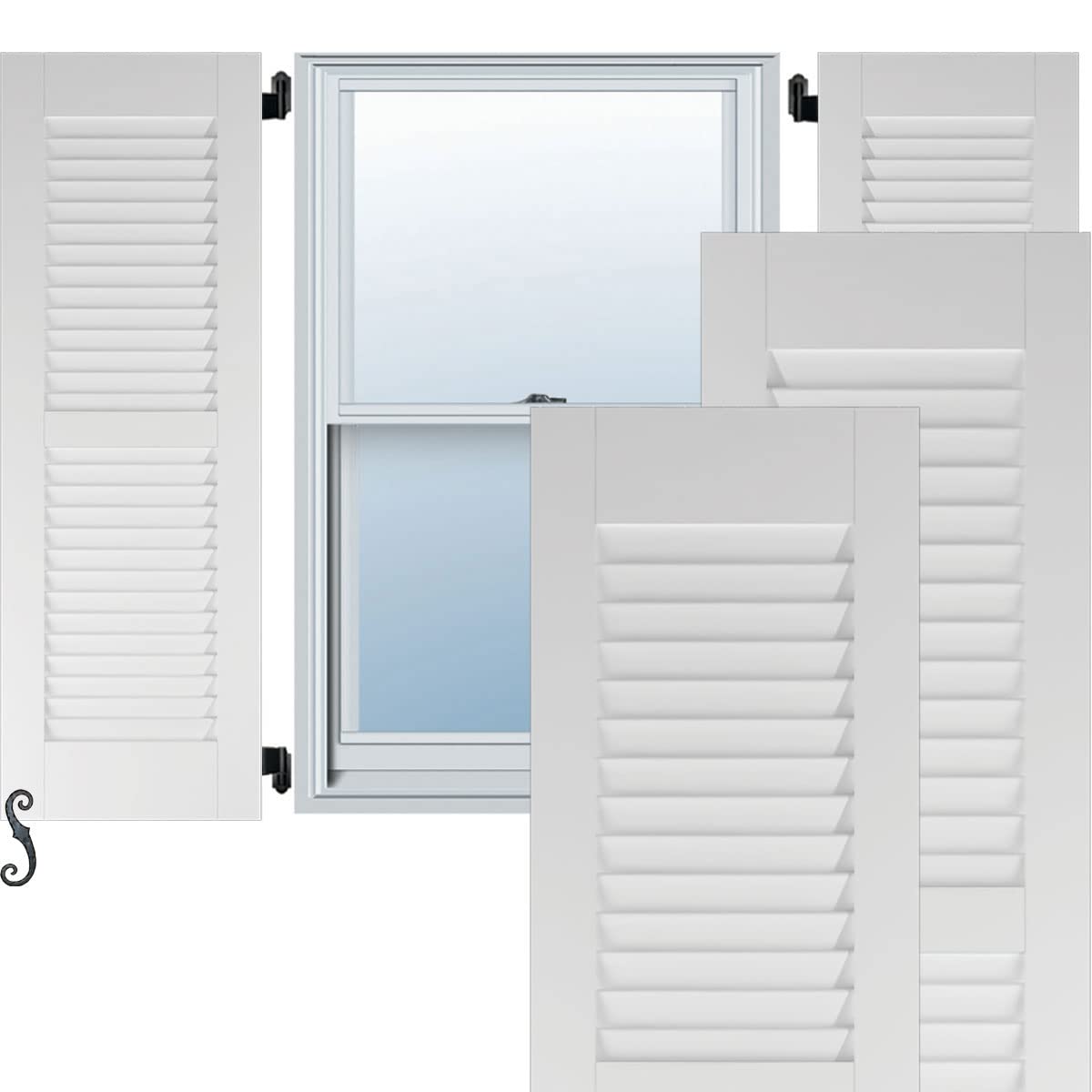12″W x 47″H Americraft Two Equal Louver Exterior Real Wood Shutters (Per Pair), White