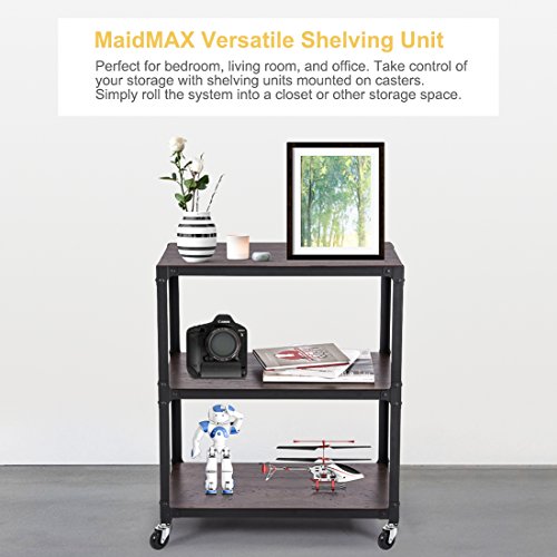 MaidMAX 3 Tiers Rolling Unit with Wooden Shelf and Metal Frame, Storage Organizer Utility Cart with 4 Wheels for Bedroom Living Room and Office, 2 Lockable