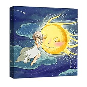 Canvas Wall Art Moonnight Child in Dream Painting Artwork for Home Decor Framed for Children - 12x12 inches