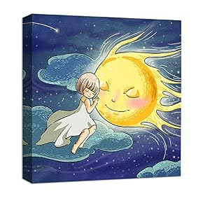 Moonnight Child in Dream Painting Artwork for Framed for Children