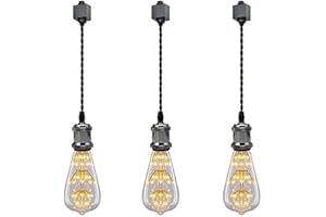 Kiven 3-Light H-Type Wire Track Light Pendants, 7 Inch Cord Length Black Weave Rope, Restaurant Chandelier Decorative Pendant Light Industrial Factory Pendant Lamp 3 Pack,Bulb Not Included（Black）