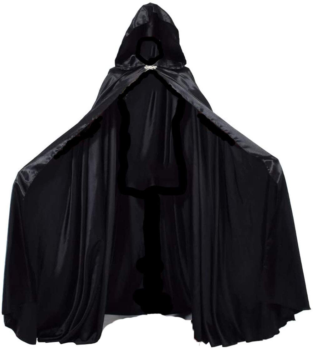 GRACEART Hooded Cloak Bridal Cape Full Length Satin Robe Halloween Cosplay Costume 136cm for Unisex Adults (Black)