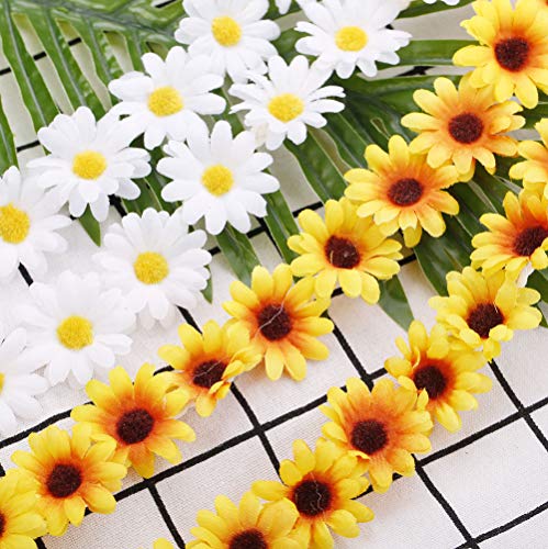 Milacolato 6-12Pcs Handmade Daisies Sunflower Headband Boho Floral Wreath Bridal Headpiece for Wedding Festivals Hair Accessories White&Yellow