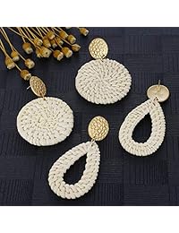 AIDSOTOU - Pendientes de ratán para mujer, ligeros, geométricos, hechos a mano, trenzados, 2   4 pares