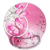 RICHEN Memory Foam Mouse Pad with Wrist Support,Ergonomic Mouse Pad with Wrist Rest,Non-Slip Rubber Base for Computer Laptop & Mac,Lightweight Rest for Home,Office & Travel (Pink Butterfly)
