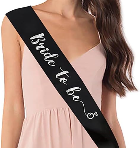 YULIPS Bride To Be Sash - Bachelorette Party Sash Bridal Shower Hen Party Wedding Decorations Party Favors Accessories (Black with Silver Glitter Lettering)