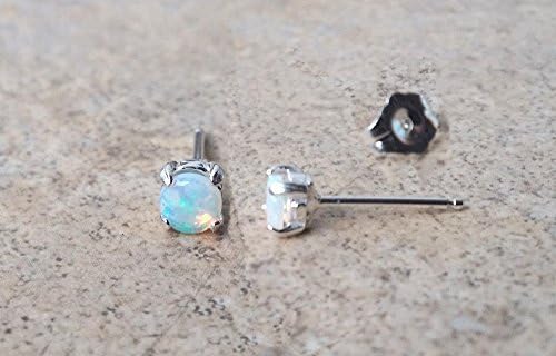 Genuine Opal 4mm (October Birthstone) stud earrings in Sterling Silver.