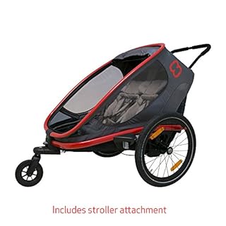 Best Child Bike Trailers - Hamax Outback Multi-Sport Child Bike Trailer + Stroller +Jogger (Two Seats, Charcoal/Red)
