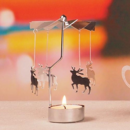 Rotating Tea Light Candle Holder, Christmas Party Decorations, 2 Pack, Angel and Deer, by Vesta Kreation