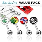 4Pcs Logos Tongue Rings 316L Surgical Steel Barbell with Epoxy Dome Ball