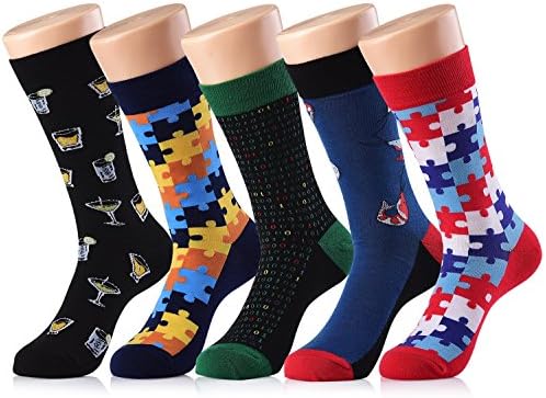 Men’s Art Patterned Colourful Funny Casual Combed Cotton Novelty Crazy Cool Socks Pack 2018 (Color 1)