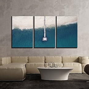 3 Piece Canvas Wall Art - Bird View of Wooden Bridge Lead to The Beach - Modern Home Art Stretched and Framed Ready to Hang - 16"x24"x3 Panels