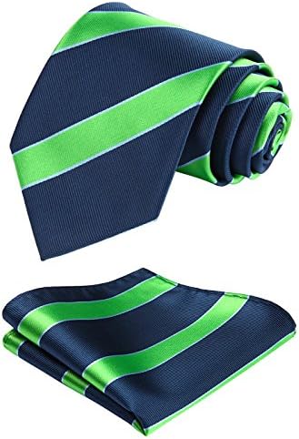 Enmain Stripe Jacquard Woven Men's Wedding Silk Tie Pocket Square Necktie Set