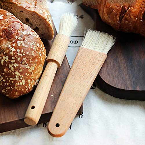 Saizone BBQ Basting Brush Nature Bristles Food Safety Pastry Brushes with Beech Wood Handle Baking Cooking Brushes Round and Flat(Pack of 2) - Thumbnail 5