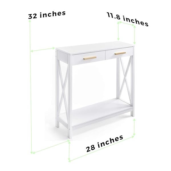 PROSUMER’S CHOICE WHITE 2-TIER 2-DRAWER COMPACT SOFA AND CONSOLE TABLE, ELEGANT ENTRYWAY, HALLWAY,FOYER, ACCENT SIDE TABLE FOR LIVING ROOM, OFFICE, CORRIDOR