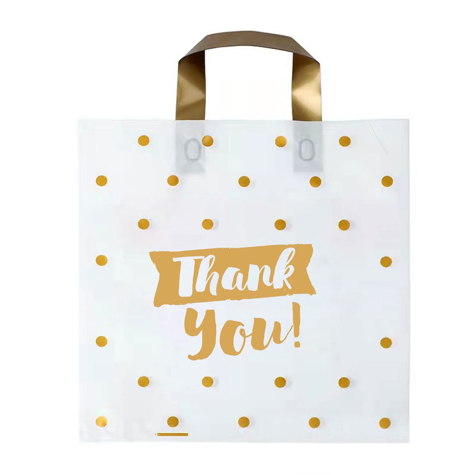 SYSI 50 Pack Polka Dot Thank You Bags, Extra Thick Boutique Gift Bags with Loop Handle for Merchandise, Boutiques, Party Favor
