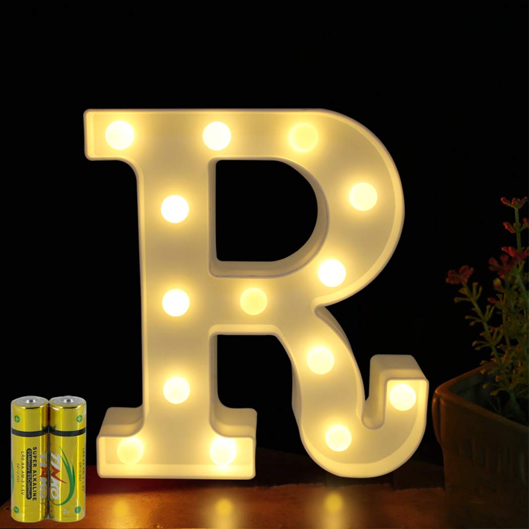 HONPHIER® Letter Lights Decorative LED Alphabet Lights Marquee Decoration Light Up Sign Night Light Battery Operated for Birthday Party Wedding Receptions Holiday Bar Home Bedroom Bath Bar Decor (R)
