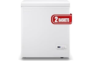 DEMULLER Chest Freezer with Electronic Control 41℉ to -15 ℉Deep Freezer 4.0Cubic Feet Freestanding Small Freezers with 2Removable Stainless Steel Basket Mini Freezer Top Open Door Compact Freezer