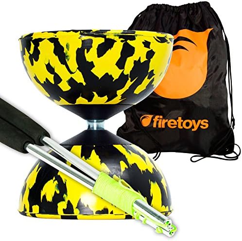 Harlequin Diabolos Set, Metal Diabolo Sticks, Diablo String &amp; Bag (Yellow &amp; Black)
