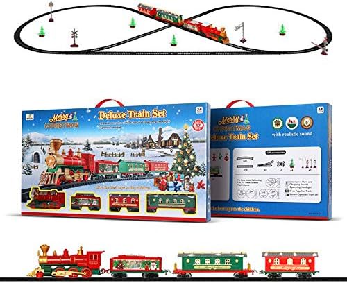 TAWCAL Christmas Tree Train Set, Electric Toy Train Track Around The Xmas Tree with Light and Sound for Kids Childs Include 4 Cars, 5 Meters Round Rail