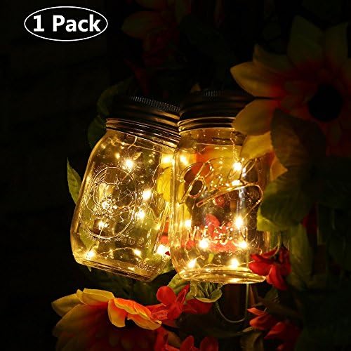 Solar Mason Jar Lights, Warm White Fairy Lamp with Waterproof Jar Lid, 10 LED Jar String Light, Indoor and Outdoor Decorative Lantern for Garden Desk Walkway Tree Holiday Wedding Party Lighting
