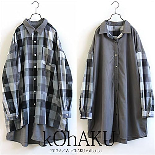 Amazon Kohaku リバーシブルデザインシャツ メンズ トップス シャツ 長袖 リバーシブル チェック 無地 スーツ生地 モノトーンチェック グレー 1 シャツ 通販
