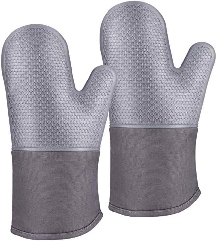 Set Da Cucina Antiscivolo: 2 Guanti Da Forno + 2 Presine, Rivestimento In Silicone, Resistenti Al Calore Fino A 300°C. Morbidi E Traspiranti, Colore Nero.