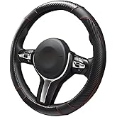 Sbulhia Car Steering Wheel Cover, 15 Inch Carbon Fiber Leather Anti-Slip Steering Wheel Protective Cover, Breathable Elastic Steering Wheel Warp Interior Accessories for Most Cars (Black)
