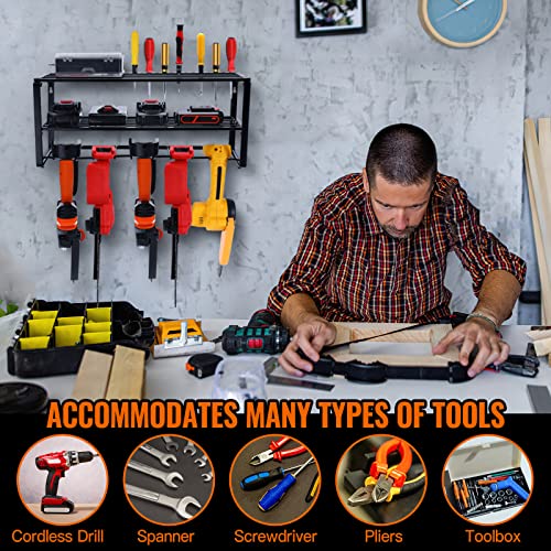 Storage Rack, Heavy Duty Floating Tool Shelf, Wall Mounted Storage Shelves for Handheld & Power Tools, Pimpimsky Compact Steel Design with 5 slot, Workshop | Shed | Garage Tool Organizer