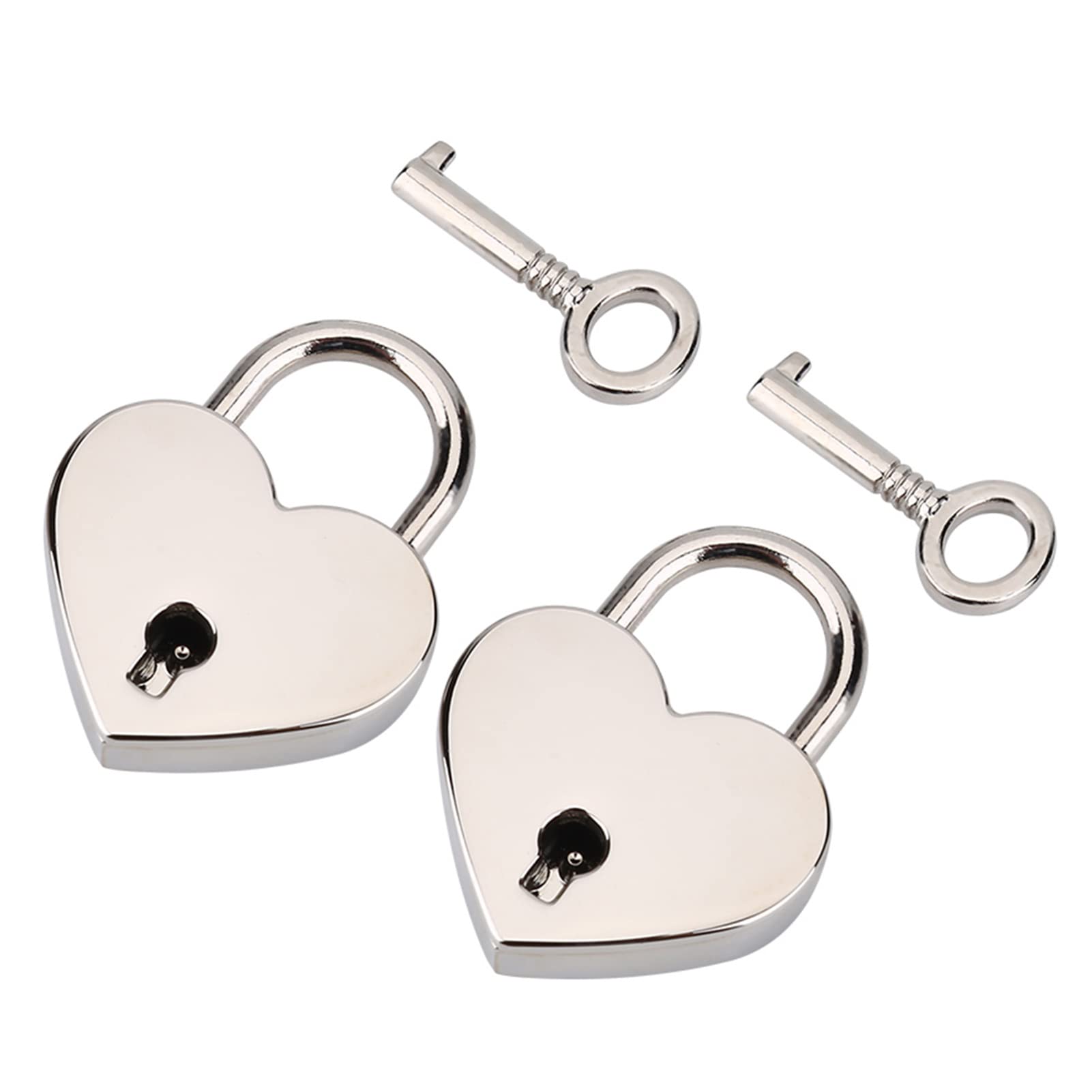Hilitand 2 Sets Heart-Shaped Padlock with Key, Padlock and Key in Zinc Metal for Luggage Diary Book Jewelry Box