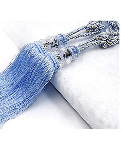 2 Pcs Crystal Beaded Tassels Tieback Curtain Cord Home Textiles Window Treatments Curtain Holdback Drapes Rope Tiebacks Fabric Holder for Bedroom and Home Decoration (Sky Blue)