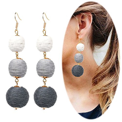 Thread Ball Dangle Earrings Tassel Drop Earring Beaded Lantern Ear Studs Women Linear Tribal Charms Jewelry White Grey Mixed